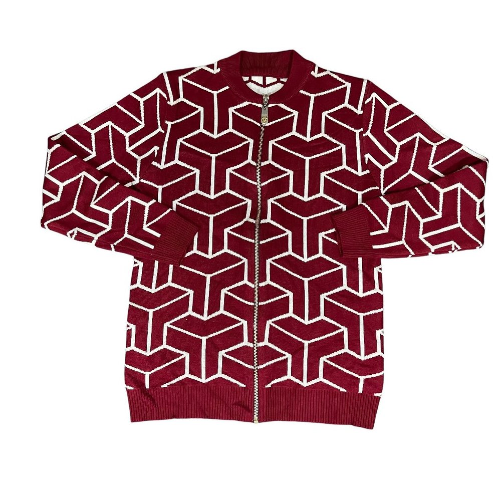 Burgundy pattern zip-up sweater